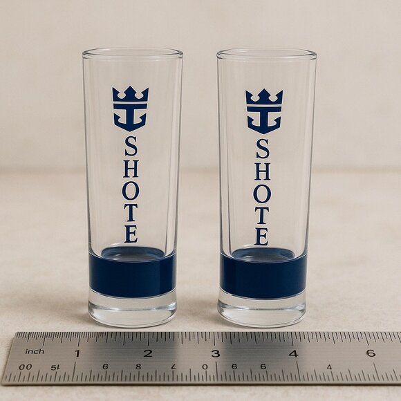 Royal Caribbean Cruise Line  Shooter Shot Glass Set Of 2 Ship Emblem 3.5” France - Picture 7 of 8